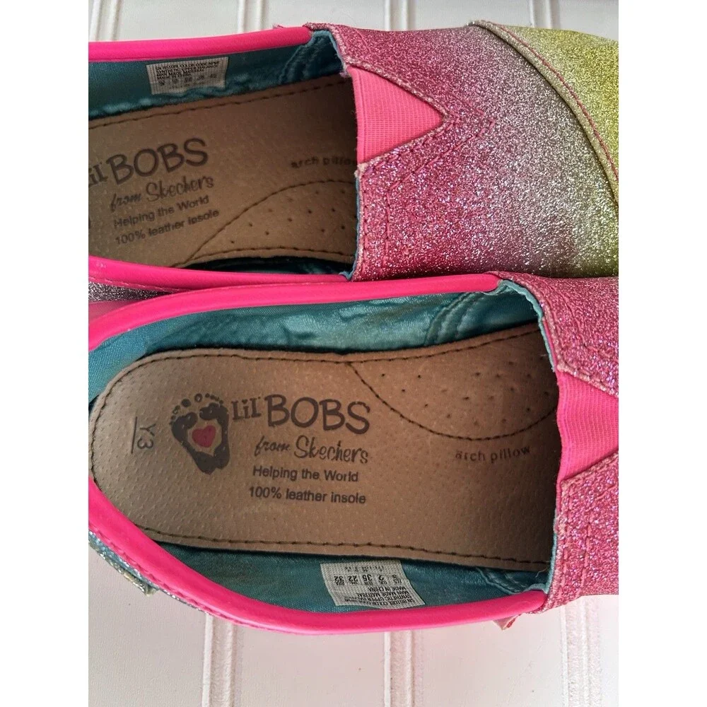 Skechers BOBS Glitter Bug Slip On Shoes Big Kid Sz 3 Sparkle Comfort Flats Pink